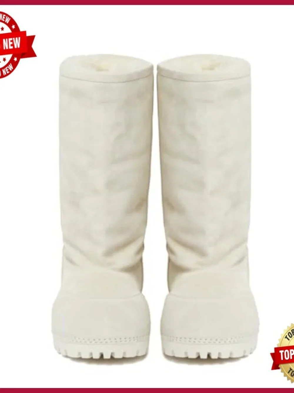 Vintage Suede Fur-lined Chunky Snow Boots Slip On Mid Calf Winter Boots
